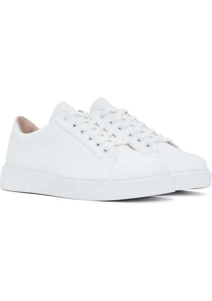 Kadın Beyaz Bağcıklı Deri Sneaker 25SFD370018