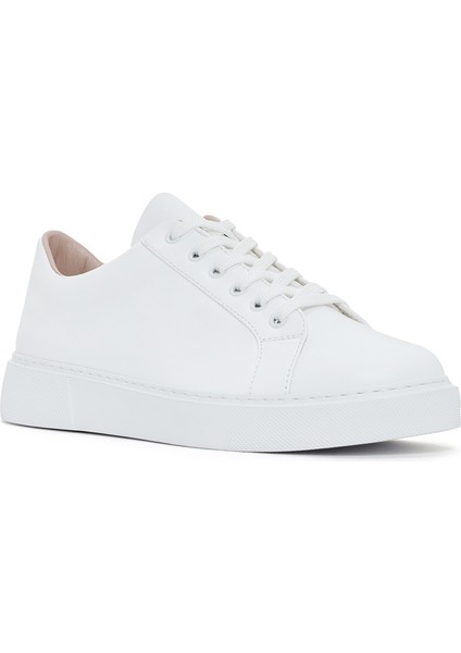 Kadın Beyaz Bağcıklı Deri Sneaker 25SFD370018