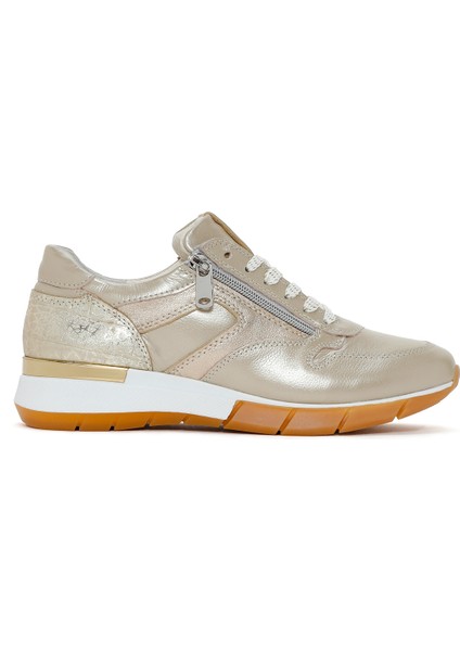 Kadın Altın Bağcıklı Yandan Fermuarlı Deri Sneaker 25SFD370514