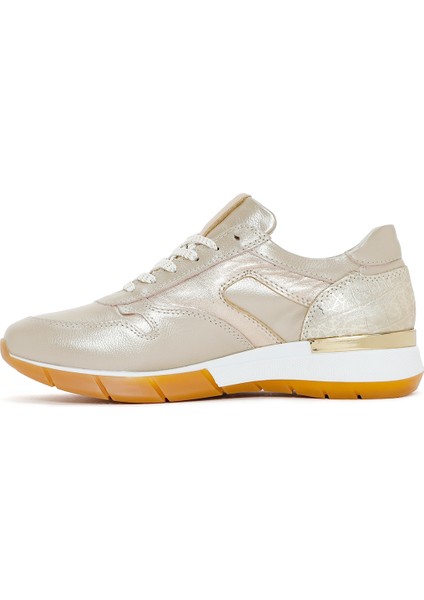 Kadın Altın Bağcıklı Yandan Fermuarlı Deri Sneaker 25SFD370514