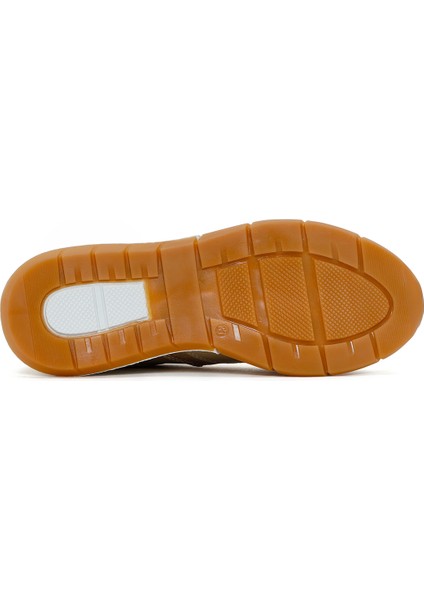 Kadın Altın Bağcıklı Yandan Fermuarlı Deri Sneaker 25SFD370514