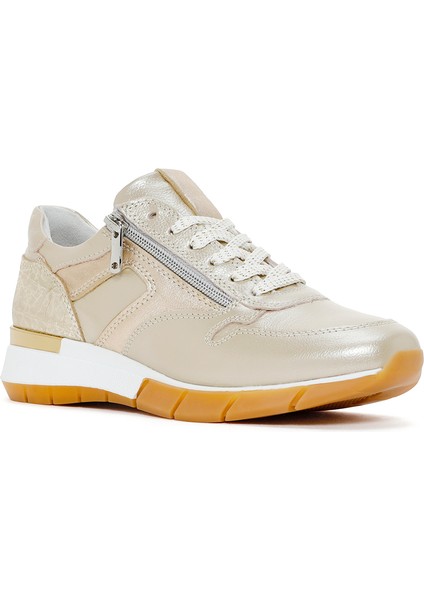 Kadın Altın Bağcıklı Yandan Fermuarlı Deri Sneaker 25SFD370514