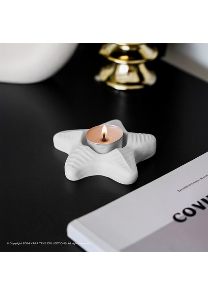 Kara Teke Collectıons - Dekoratif, Şık, Modern ve Minimalist Yıldız Tealight Mumluk (Bej - Kırık Beyaz)