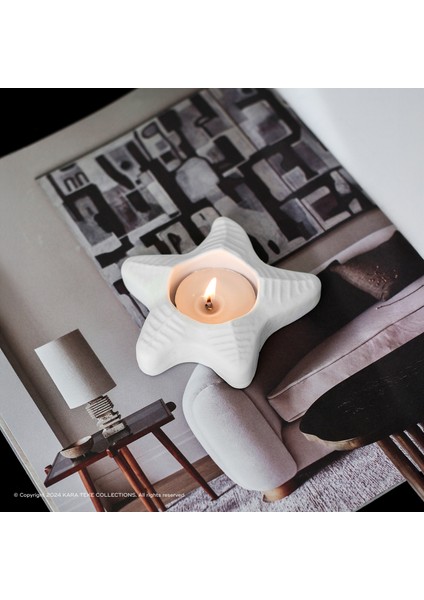 Kara Teke Collectıons - Dekoratif, Şık, Modern ve Minimalist Yıldız Tealight Mumluk (Bej - Kırık Beyaz)