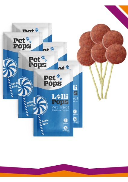 Lollipops Tavuk Ciğeri Yaban Mersini Dondurularak Kurutulmuş Kedi Köpek Ödülü Lolipop 6'Lı Lolipopu