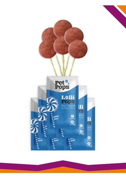 Lollipops Tavuk Ciğeri Yaban Mersini Dondurularak Kurutulmuş Kedi Köpek Ödülü Lolipop 6'Lı Lolipopu