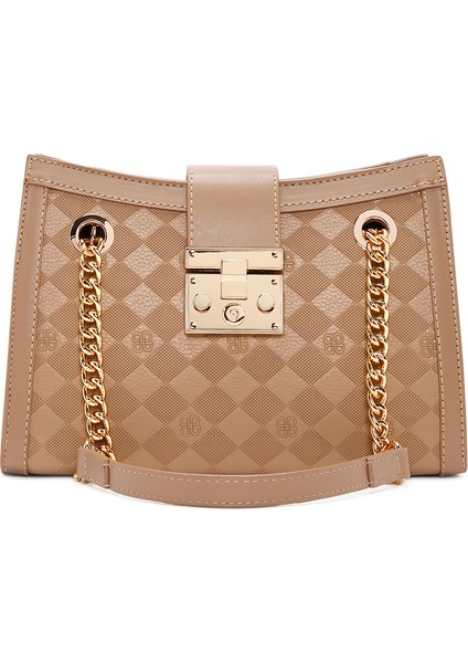 Kadın Kahverengi Uzun Askılı Baskılı Omuz Çantası 25SBD200626