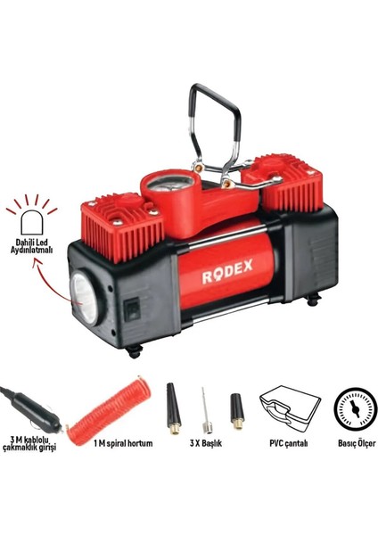 RDX7304 E. Araç Kompresörü 150PSI 12V 210W Çift Silindir Bmc R