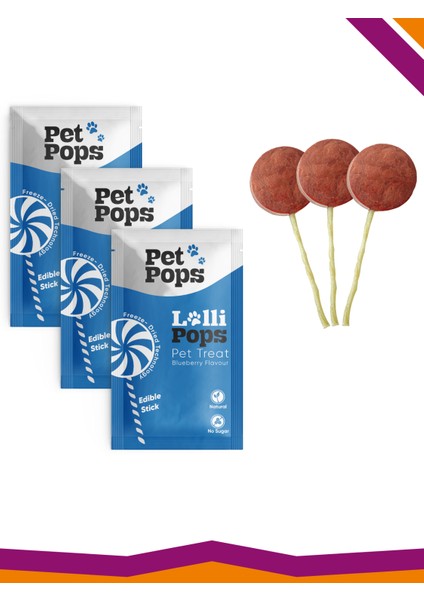 Lollipops Tavuk Ciğeri Yaban Mersini Dondurularak Kurutulmuş Kedi Köpek Ödülü Lolipop 3'Lü Lolipopu