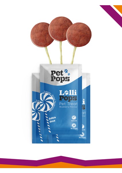 Lollipops Tavuk Ciğeri Yaban Mersini Dondurularak Kurutulmuş Kedi Köpek Ödülü Lolipop 3'Lü Lolipopu