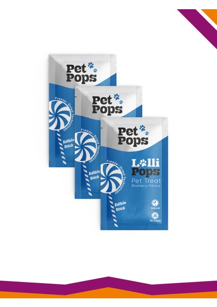 Lollipops Tavuk Ciğeri Yaban Mersini Dondurularak Kurutulmuş Kedi Köpek Ödülü Lolipop 3'Lü Lolipopu