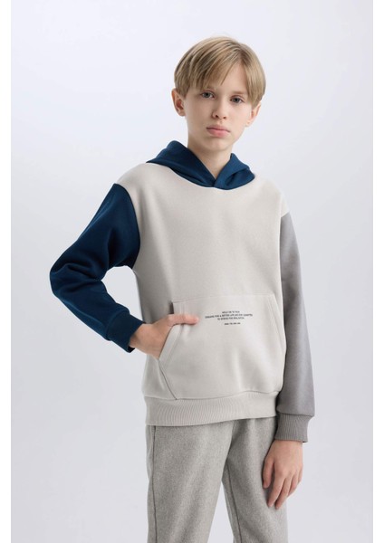 Erkek Çocuk Kapüşonlu Cep Baskılı Sweatshirt B4426A8NS