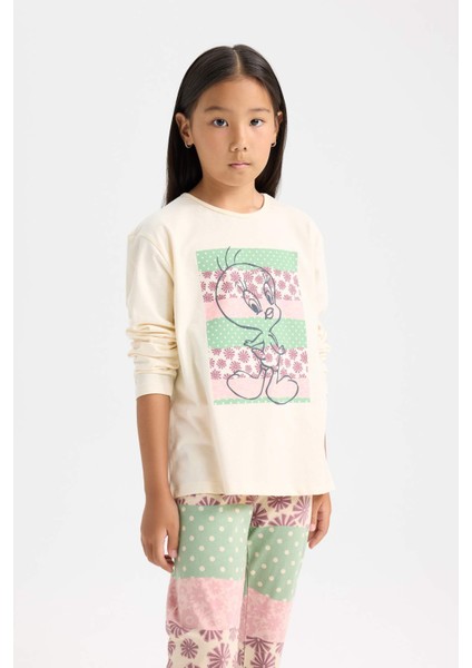 Kız Çocuk Looney Tunes Pijama Takımı Uzun Kollu Üst Beli Lastikli Uzun Alt D6321A8NS