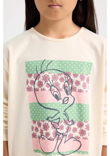 Kız Çocuk Looney Tunes Pijama Takımı Uzun Kollu Üst Beli Lastikli Uzun Alt D6321A8NS