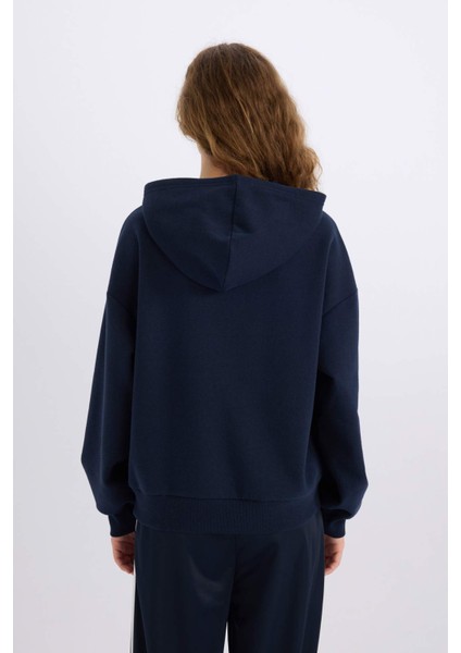 Loose Fit Kapüşonlu Baskılı Kalın Kumaş Sweatshirt E3332AXNS