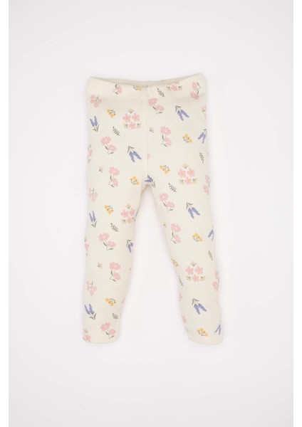 Kız Bebek Pijama Takımı Çiçekli Uzun Kollu Fitilli Kaşkorse Üst Beli Lastikli Uzun Alt D6803A5NS