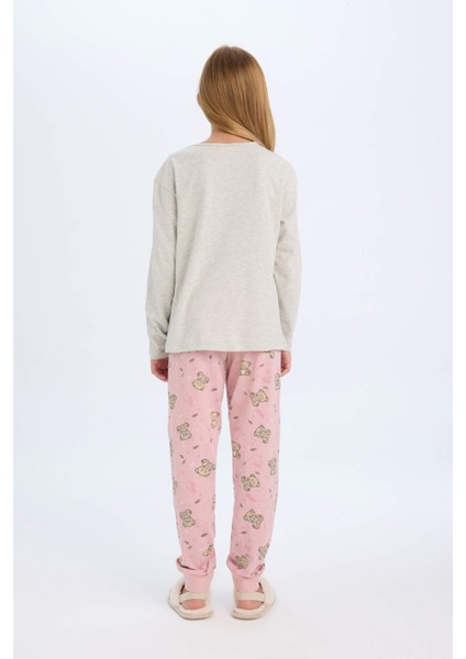 Kız Çocuk Pijama Takımı Ayıcık Baskılı Uzun Kollu Üst Beli Lastikli Uzun Alt D6320A8NS