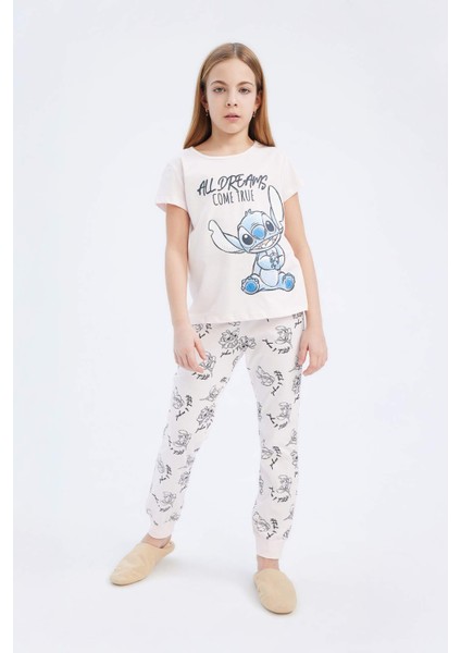Kız Çocuk Disney Lilo & Stitch Pijama Takımı Bisiklet Yaka Kısa Kollu Üst Uzun Alt E2224A825SM