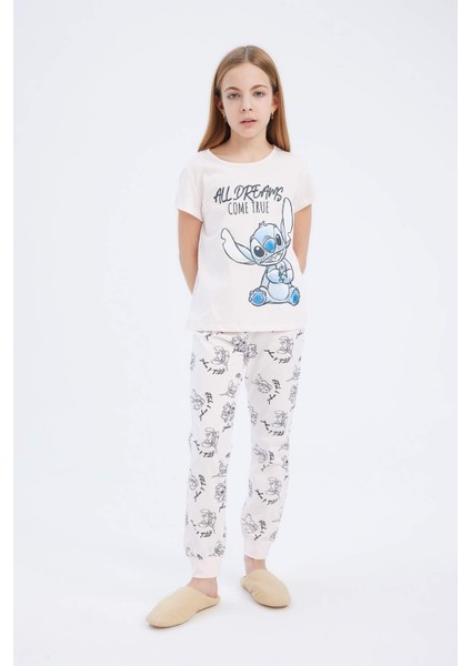 Kız Çocuk Disney Lilo & Stitch Pijama Takımı Bisiklet Yaka Kısa Kollu Üst Uzun Alt E2224A825SM