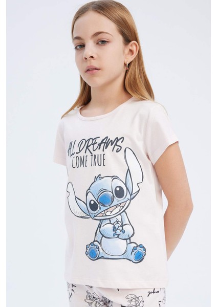 Kız Çocuk Disney Lilo & Stitch Pijama Takımı Bisiklet Yaka Kısa Kollu Üst Uzun Alt E2224A825SM