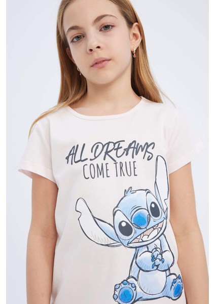 Kız Çocuk Disney Lilo & Stitch Pijama Takımı Bisiklet Yaka Kısa Kollu Üst Uzun Alt E2224A825SM