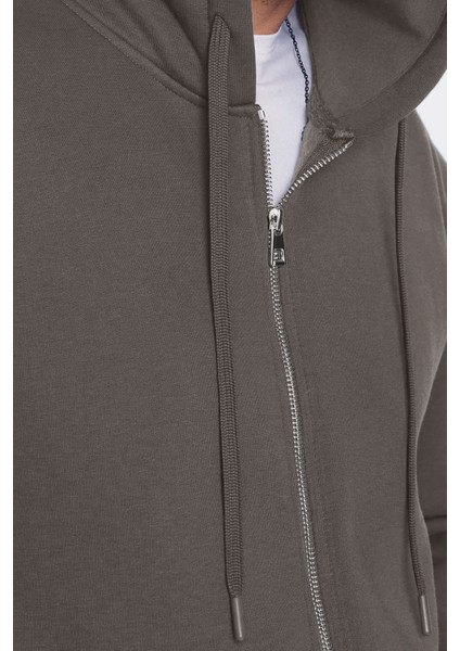 Unisex Relax Fit Rahat Kesim Pamuklu İçi Polarlı Çift Cepli Fermuarlı Gri Kapüşonlu Sweatshirt modelleri