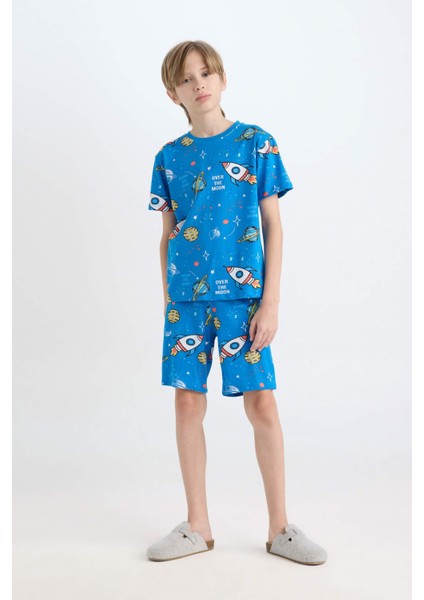Erkek Çocuk Pijama Takımı Desenli Kısa Kollu Üst Şort D8782A8NS