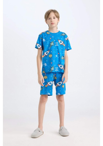 Erkek Çocuk Pijama Takımı Desenli Kısa Kollu Üst Şort D8782A8NS