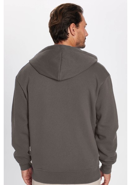 Unisex Relax Fit Rahat Kesim Pamuklu İçi Polarlı Çift Cepli Fermuarlı Gri Kapüşonlu Sweatshirt indirimleri
