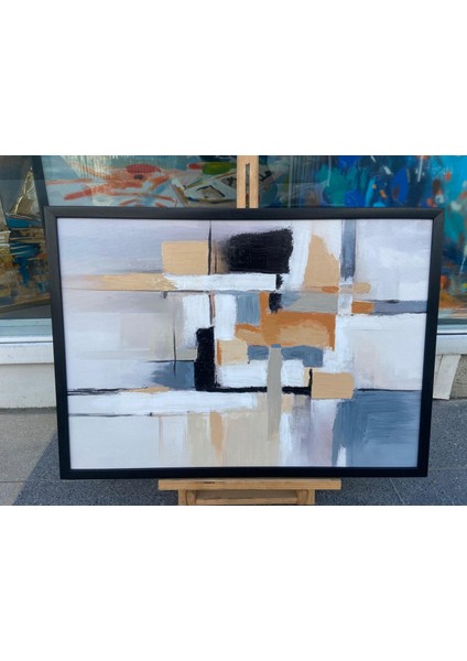 Yağlı Boya Dokulu Tablo Siyah Bej Gri Soyut U08077 indirimleri