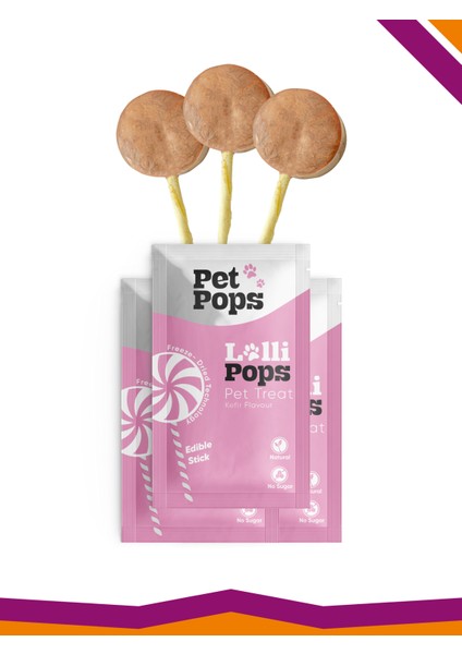 Lollipops Tavuk Ciğeri Kefir Dondurularak Kurutulmuş Kedi Köpek Ödülü Lolipop 3'Lü Lolipopu