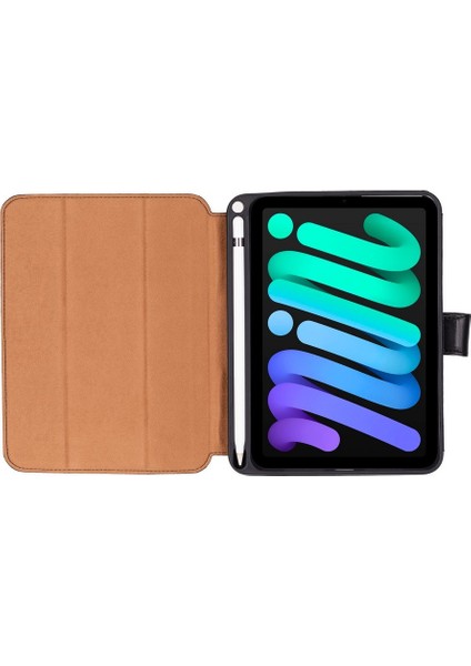 Apple iPad Mini (A17 Pro) Uyumlu 8.3 Inç Deri Kılıf Parlak Siyah indirimleri