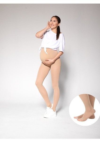 7250 Comfort Ccl-2 Orta Basınç (23-32 Mmhg) Hamile Külotlu Varis Çorabı Açık Burun (Siyah & Ten)