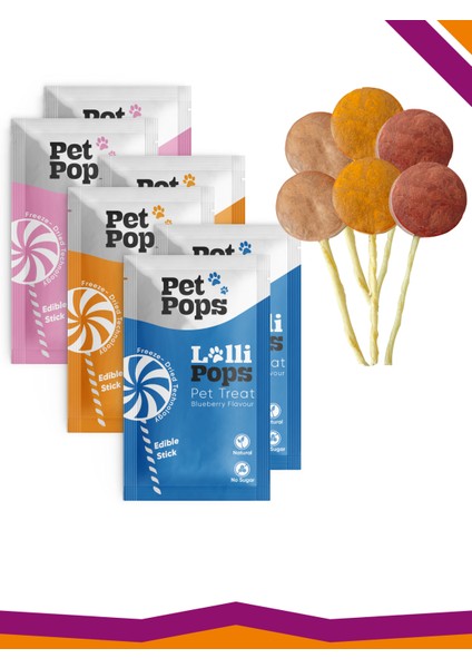 Lollipops Dondurularak Kurutulmuş Karışık Mix Lezzet Paketi Kedi Köpek Ödülü Lolipop 6'Lı Lolipopu