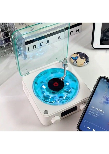 Retro Pikap Plak Çalar Hoparlör Şarjlı Kablosuz Projektör Gece Lambası Bluetooth Hoparlör