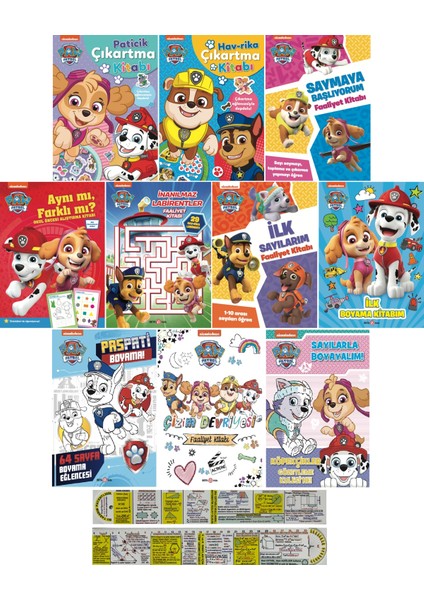 Paw Patrol Boyama - Etkinlik ve Çıkartma Kitapları 10'lu Set - Matematik Öğreten Cetvel