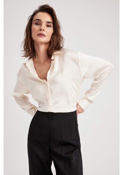 Regular Fit Basic Uzun Kollu Saten Gömlek Z2989AZ23SP