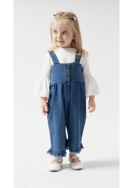 Palazzo Baby Girl Child Jeans Overalls Jumpsuit Luxury 100% Cotton Lycra Rib Balloon Blouse Denim Jeans Set