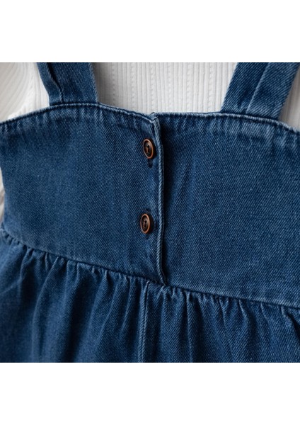 Palazzo Baby Girl Child Jeans Overalls Jumpsuit Luxury 100% Cotton Lycra Rib Balloon Blouse Denim Jeans Set fırsatları