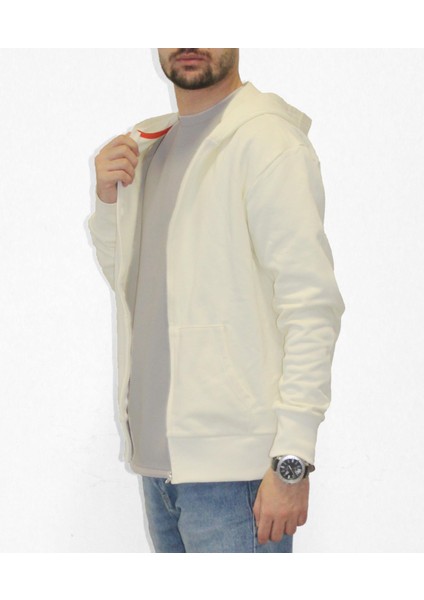 Original Krem Fermuarlı Hoodie