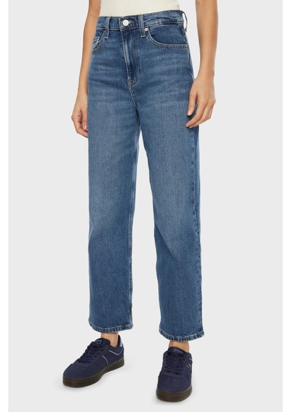 Streç Pamuklu Regular Fit Yüksek Bel Boru Paça Jeans Bayan Kot Pantolon DW0DW19563 1A5