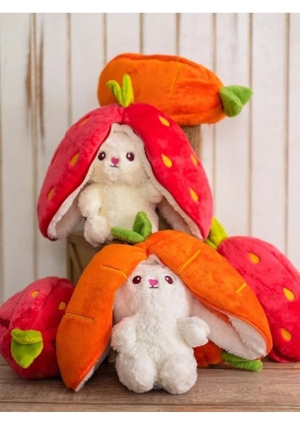 Çilek Peluş Tavşan Sevgiliye Özel Tasarım Orta Boy (Açık Hali 50CM Kapalı Hali 30CM)