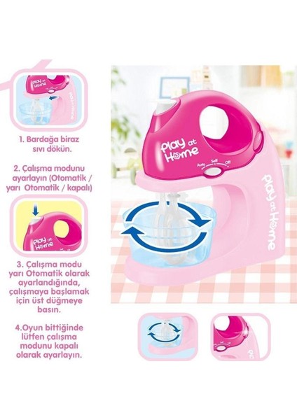 Oyuncak Pilli Işıklı Gerçekçi Hareketli Mikser Pembe Renk - Eğitici Oyuncak Mixer Evcilik Mutfak Oyun Seti
