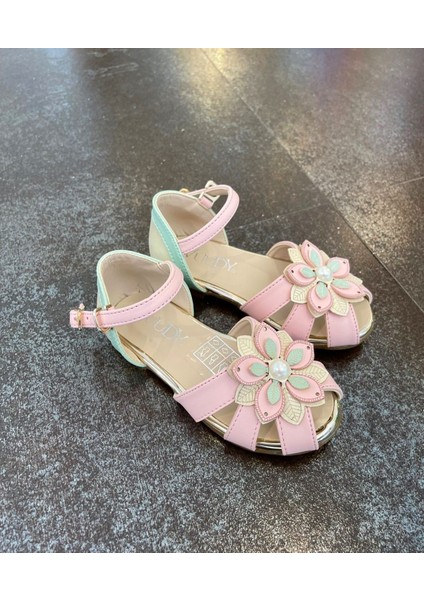 26-30 Numara Sandalet Çiçekli Mint-Pudra