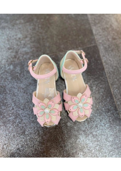 26-30 Numara Sandalet Çiçekli Mint-Pudra