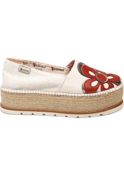 J.flor Beyaz Deri Kırmızı Çiçek Detaylı Dolgu Topuklu Hasırlı Kadın Ayakkabı fiyatları