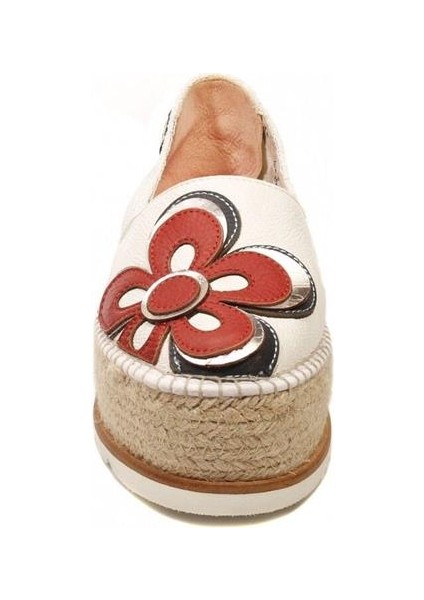 J.flor Beyaz Deri Kırmızı Çiçek Detaylı Dolgu Topuklu Hasırlı Kadın Ayakkabı fırsatları