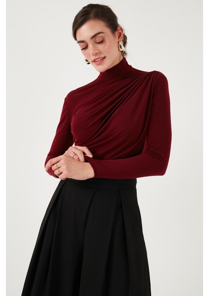 Streç Büzgü Detaylı Slim Fit Dik Yaka Bluz Bayan Bluz 669925 fırsatları