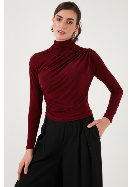 Streç Büzgü Detaylı Slim Fit Dik Yaka Bluz Bayan Bluz 669925 indirimleri