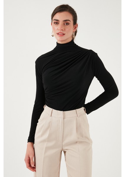 Streç Büzgü Detaylı Slim Fit Dik Yaka Bluz Bayan Bluz 669925 indirimleri